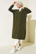 Aerobin Khaki Long Cardigan with Buttons on the Front
