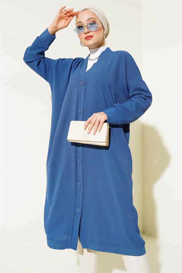 Aerobin Indigo Long Cardigan with Buttons on the Front