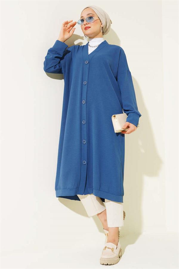Aerobin Indigo Long Cardigan with Buttons on the Front