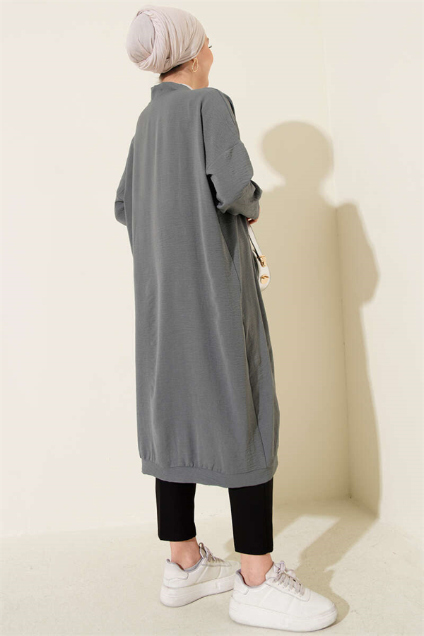 Ayrobin Slate Grey Long Cardigan with Button Front