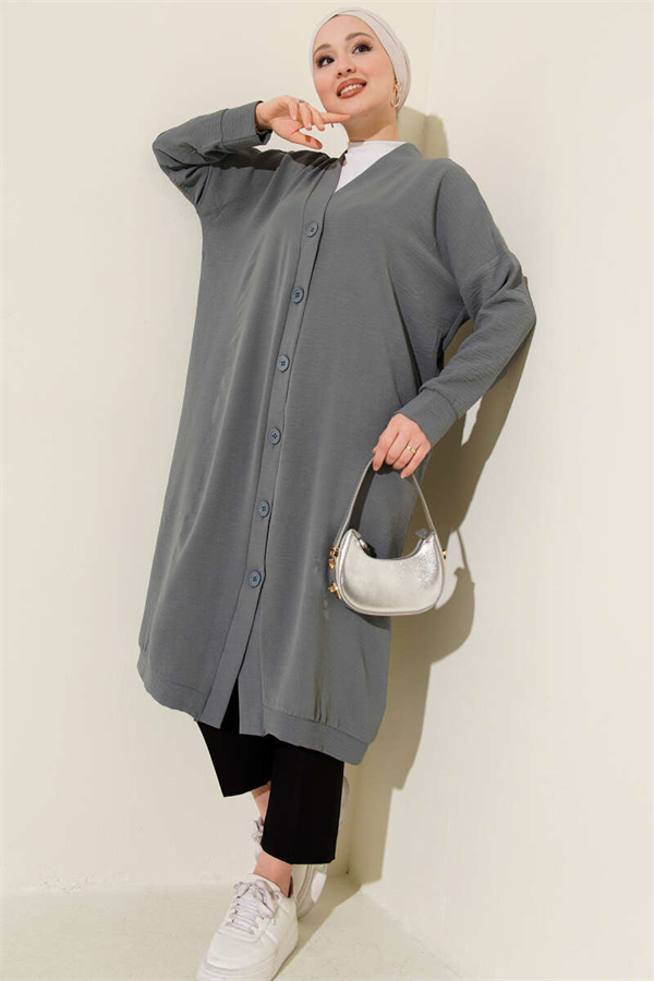 Ayrobin Slate Grey Long Cardigan with Button Front