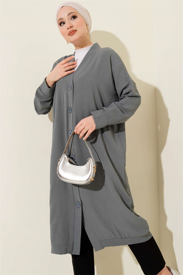 Ayrobin Slate Grey Long Cardigan with Button Front