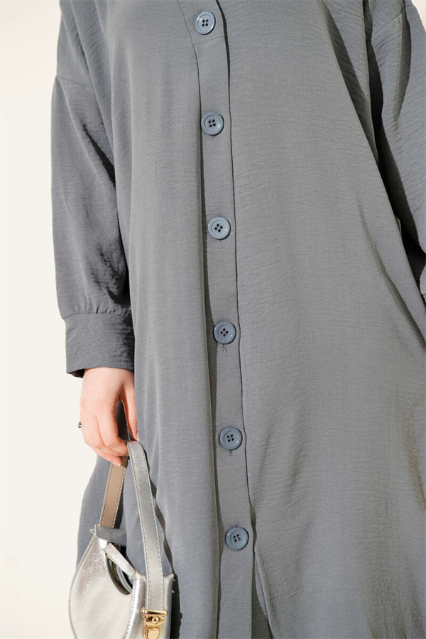 Ayrobin Slate Grey Long Cardigan with Button Front
