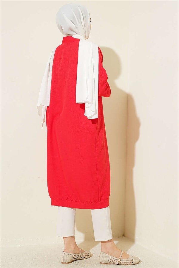 Button-Front Ayrobin Red Long Cardigan