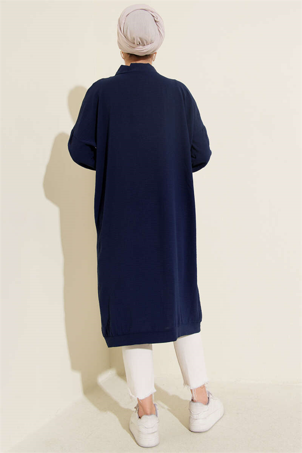 Ayrobin Navy Blue Long Cardigan with Button Front