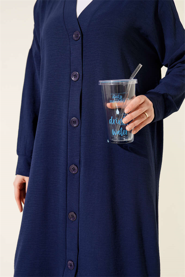 Ayrobin Navy Blue Long Cardigan with Button Front