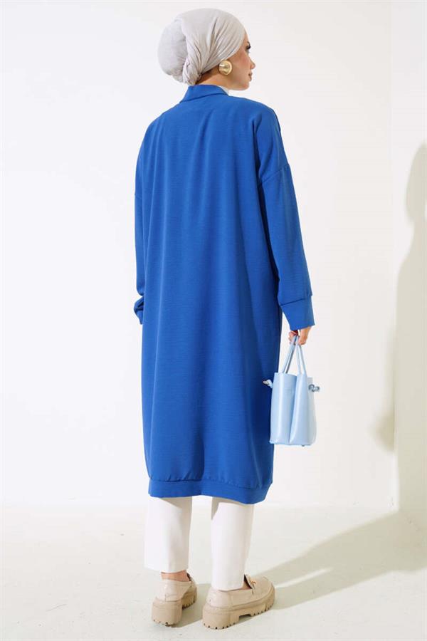 Aerobin Blue Long Cardigan with Front Buttons