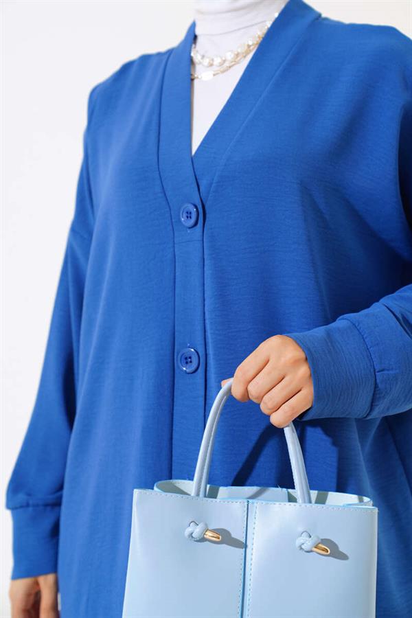 Aerobin Blue Long Cardigan with Front Buttons