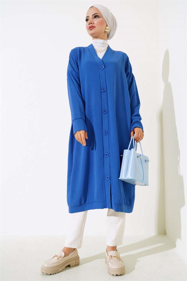 Aerobin Blue Long Cardigan with Front Buttons