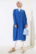 Aerobin Blue Long Cardigan with Front Buttons