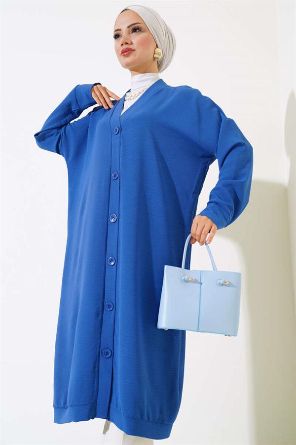 Aerobin Blue Long Cardigan with Front Buttons