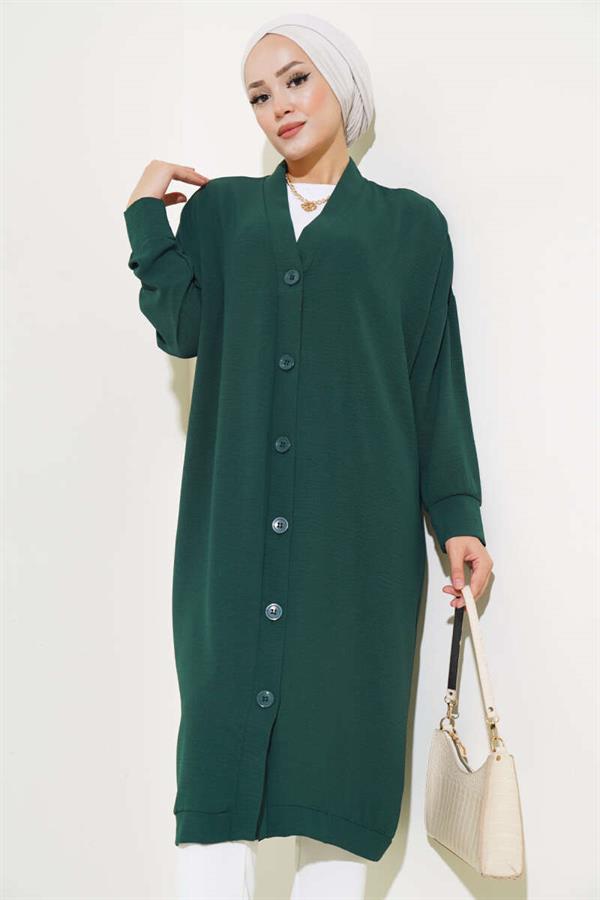 Aerobin Persian Green Long Cardigan with Buttons on the Front