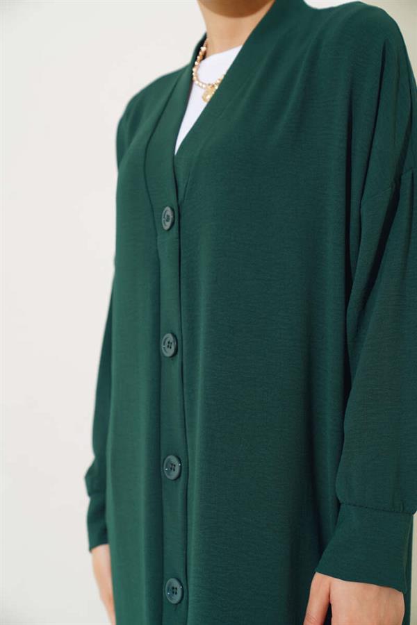 Aerobin Persian Green Long Cardigan with Buttons on the Front