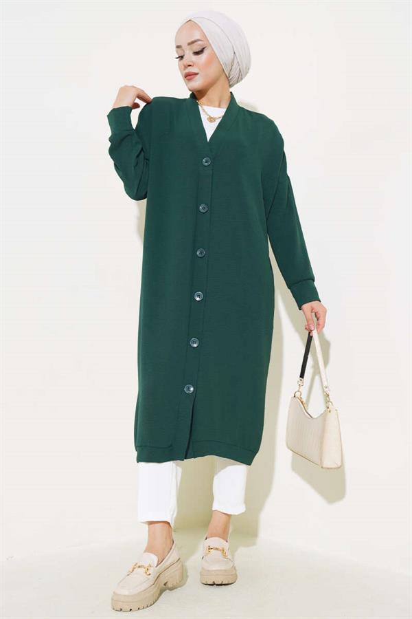 Aerobin Persian Green Long Cardigan with Buttons on the Front