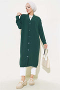 Aerobin Persian Green Long Cardigan with Buttons on the Front
