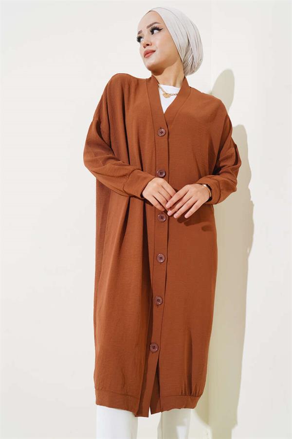 Aerobin Brown Long Cardigan with Buttons on the Front