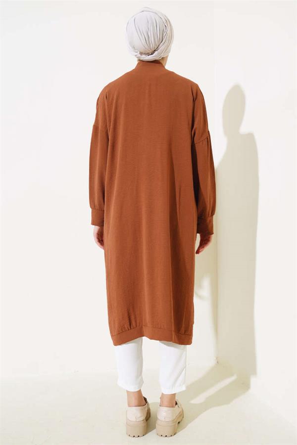 Aerobin Brown Long Cardigan with Buttons on the Front