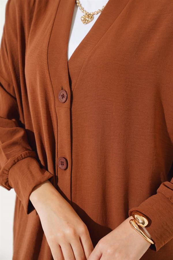 Aerobin Brown Long Cardigan with Buttons on the Front