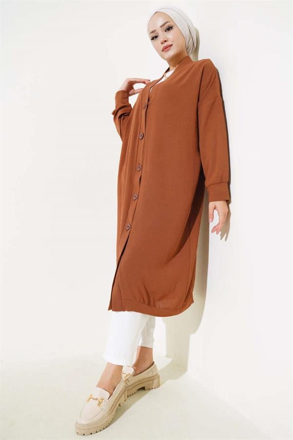 Aerobin Brown Long Cardigan with Buttons on the Front