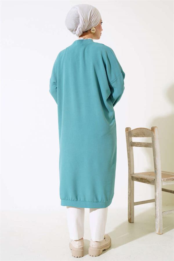 Aerobin Turquoise Long Cardigan with Buttons on the Front
