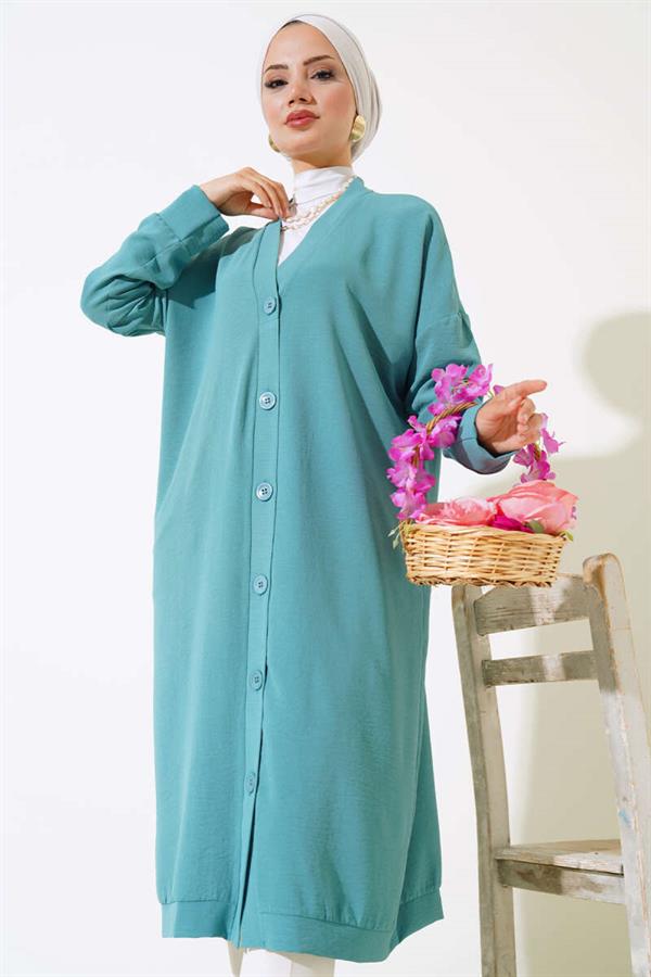 Aerobin Turquoise Long Cardigan with Buttons on the Front