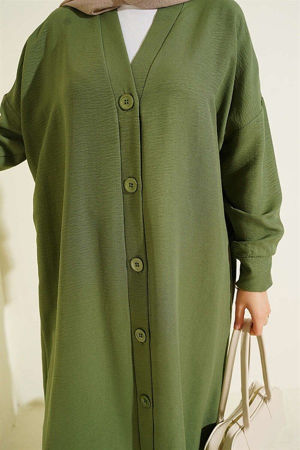 Button-Front Ayrobin Green Long Cardigan