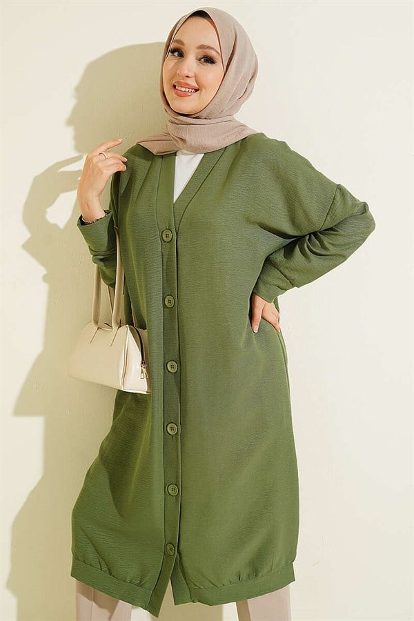 Button-Front Ayrobin Green Long Cardigan