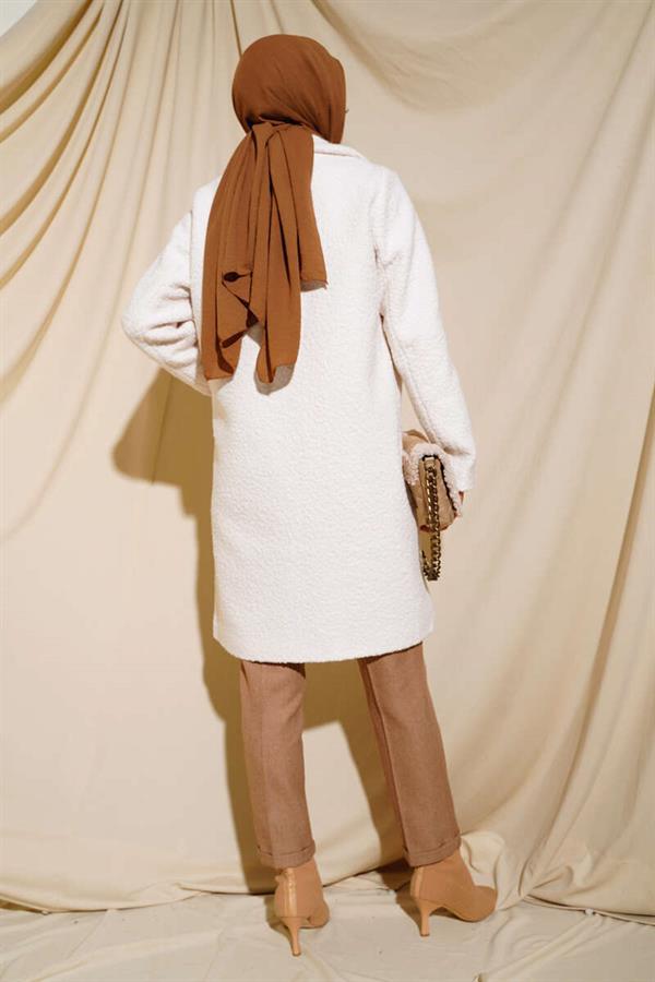 Cream Coat with Buttoned Front Pocket