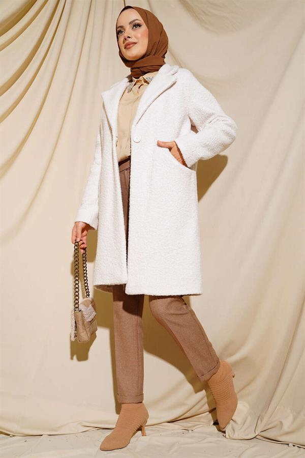 Cream Coat with Buttoned Front Pocket