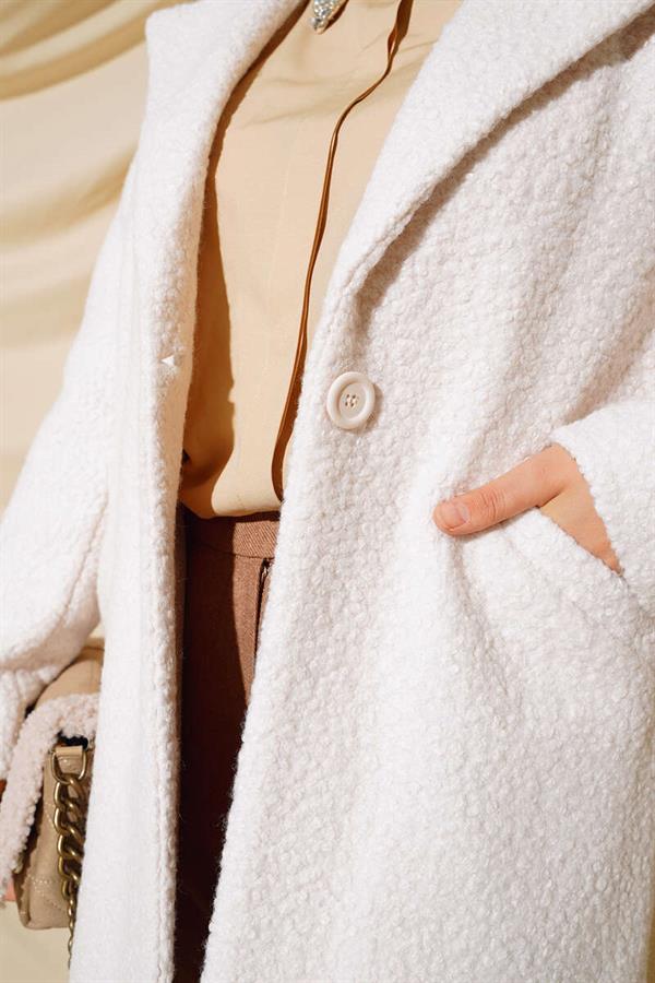 Cream Coat with Buttoned Front Pocket