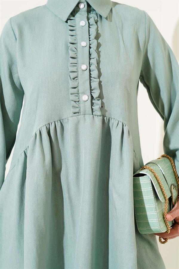 Buttoned Front Ruffle 2 Piece Set Mint