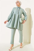 Buttoned Front Ruffle 2 Piece Set Mint