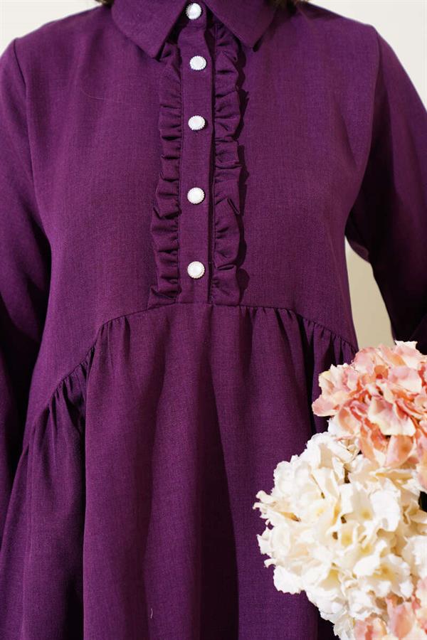 Buttoned Front Ruffle 2 Piece Set Purple