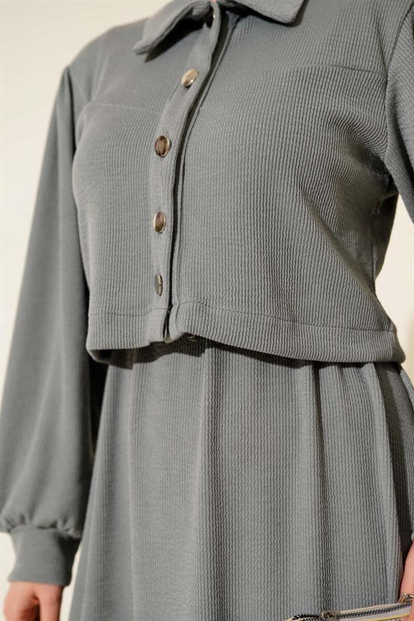Buttoned Front 2 Piece Set Gray
