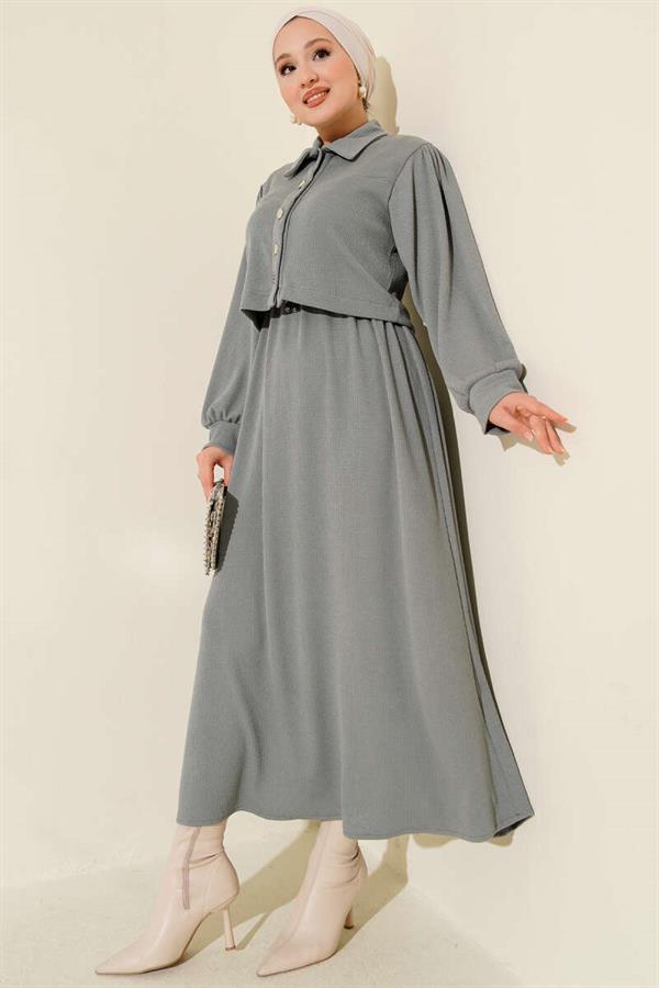 Buttoned Front 2 Piece Set Gray