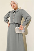 Buttoned Front 2 Piece Set Gray