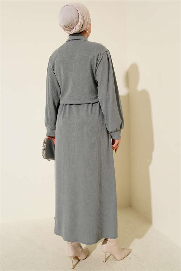 Buttoned Front 2 Piece Set Gray