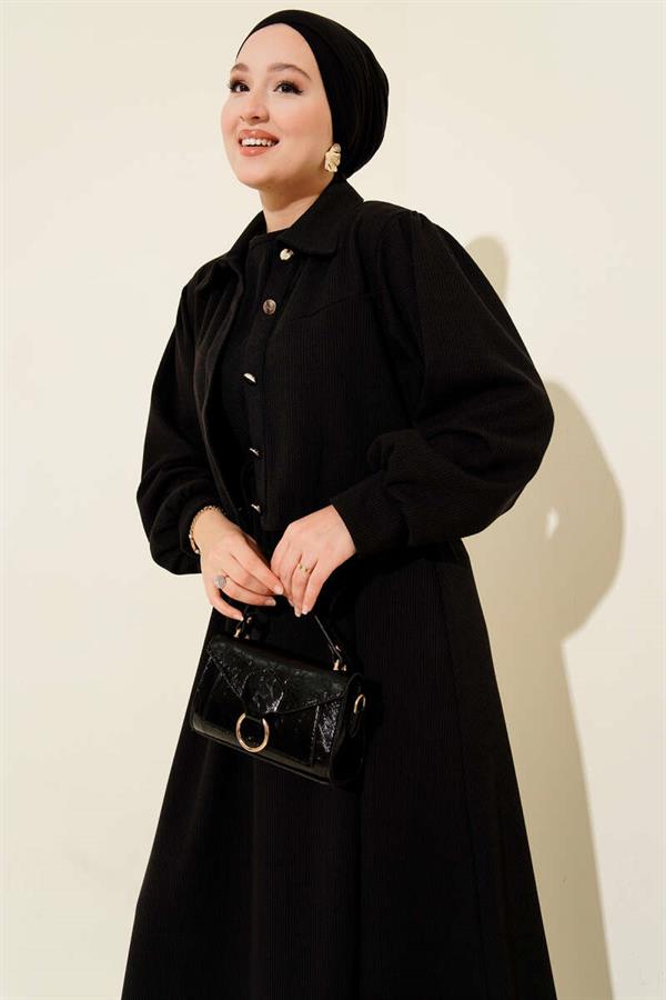 Buttoned Front 2 Piece Set Black