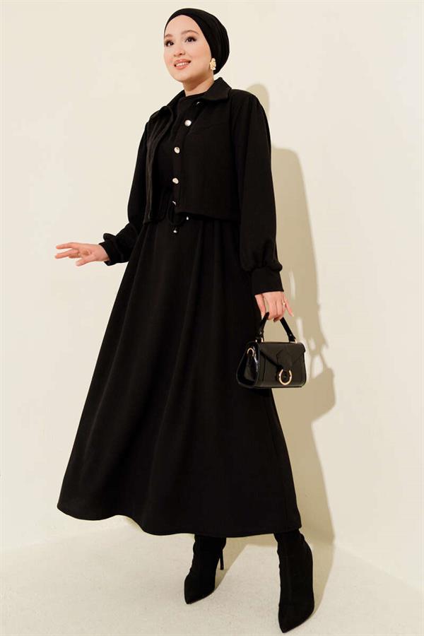 Buttoned Front 2 Piece Set Black