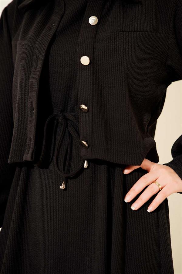 Buttoned Front 2 Piece Set Black