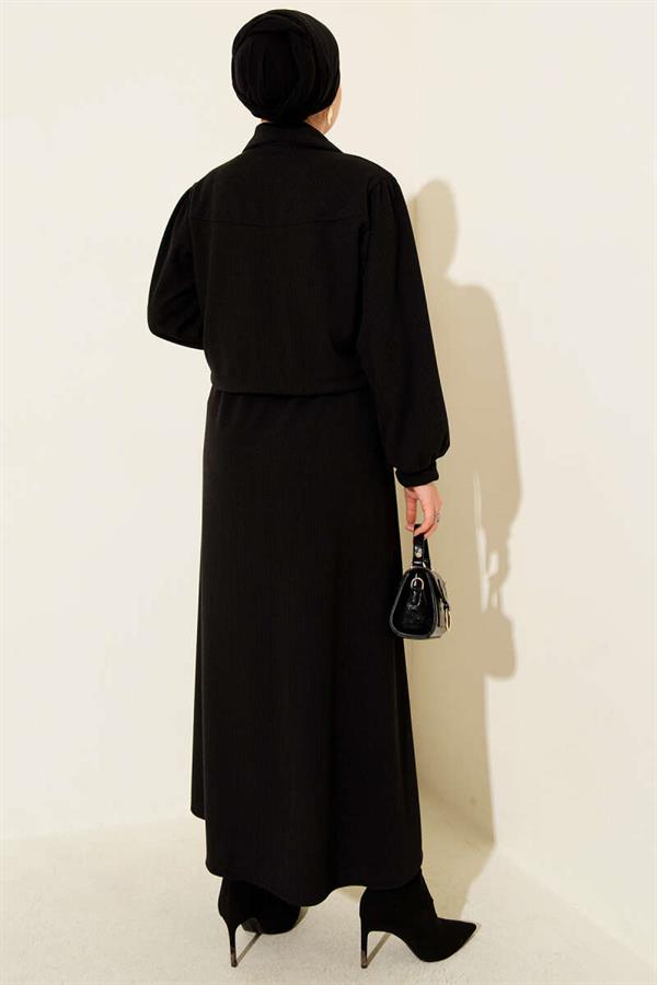 Buttoned Front 2 Piece Set Black