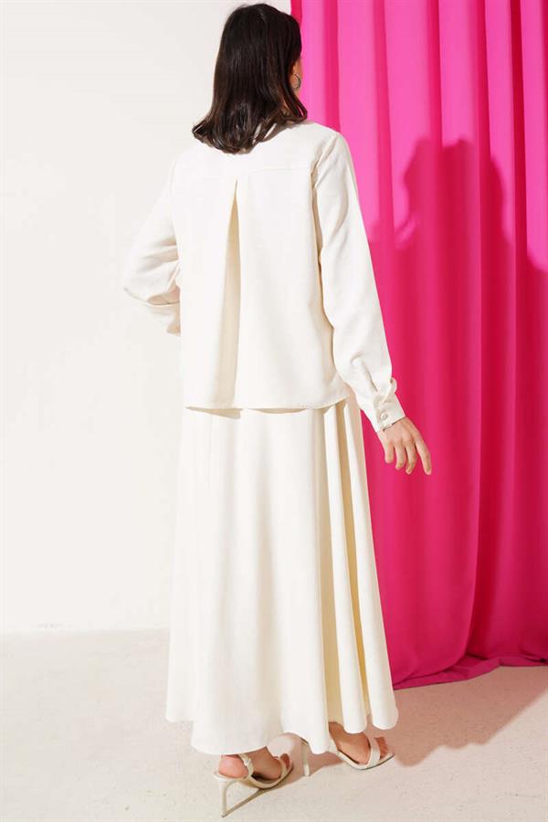 Buttoned Front Linen 2 Piece Set Cream