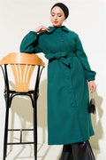 Buttoned Front Belted Cashmere Coat Emerald