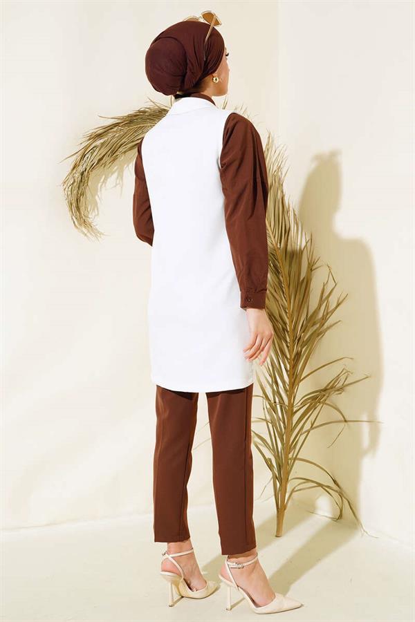 Button Front Vest Ecru