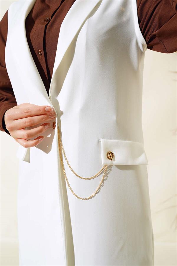 Button Front Vest Ecru