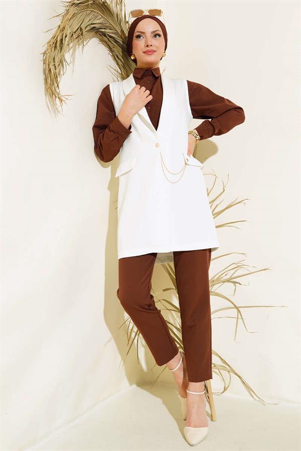 Button Front Vest Ecru