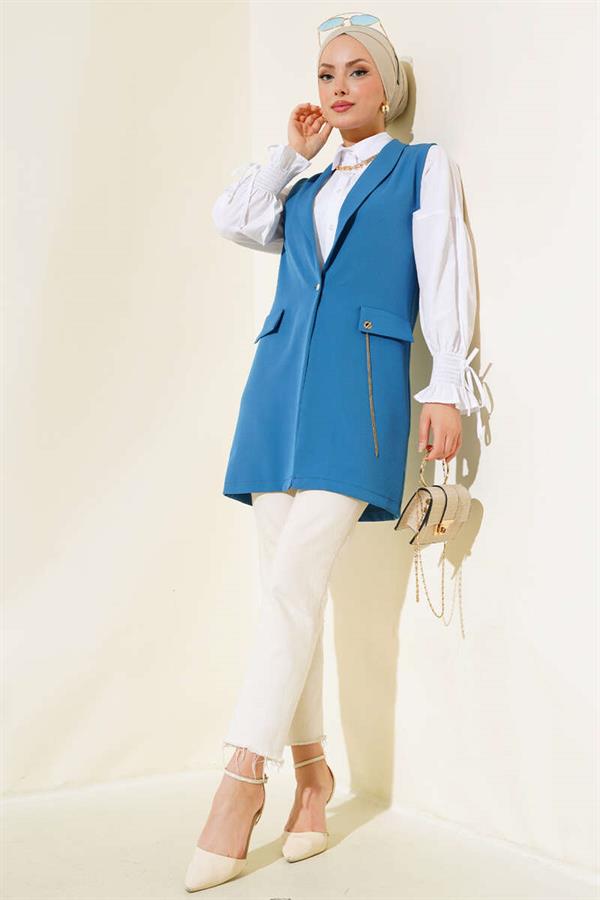Button Front Vest Indigo