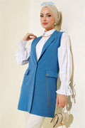 Button Front Vest Indigo