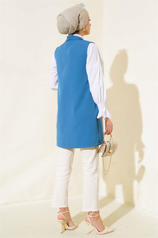 Button Front Vest Indigo