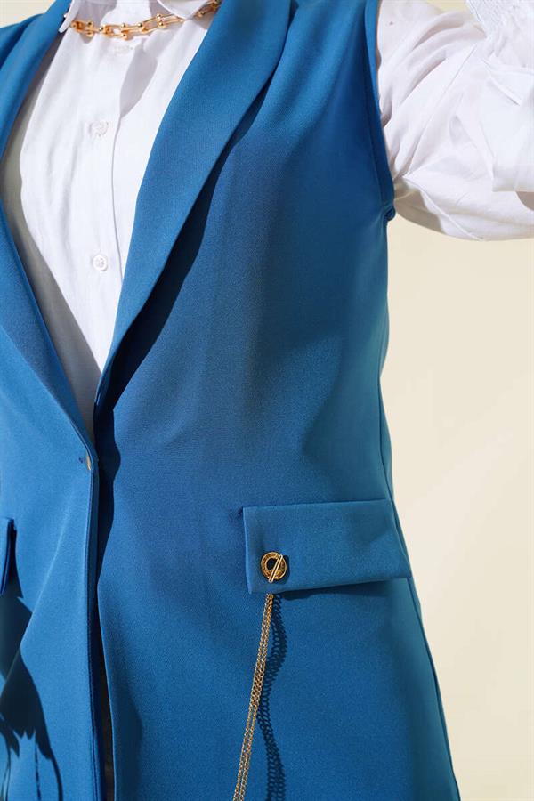 Button Front Vest Indigo